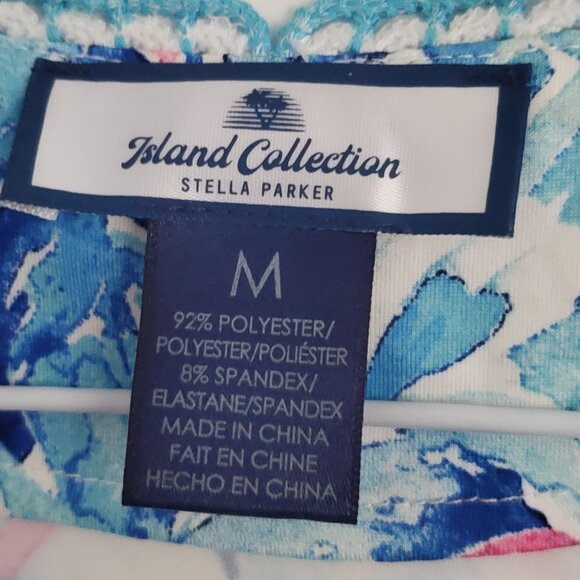 STELLA PARKER Women's Floral Sleeveless Sports Top Crochet V Neck M - Picture 3 of 5